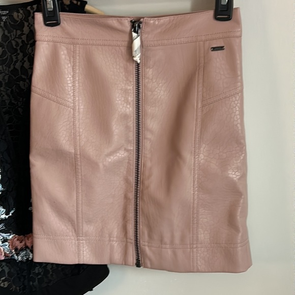 New Armani Exchange Mauve Pink Vegan Snakeskin Embossed Leather Zip Mini Skirt - Picture 2 of 10